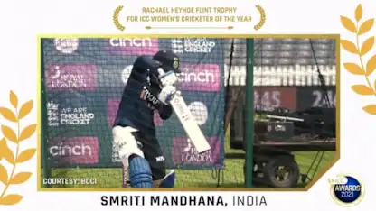Logo of The Rachael Heyhoe Flint Trophy for the ICC Women’s Cricketer of the Year: Smriti Mandhana