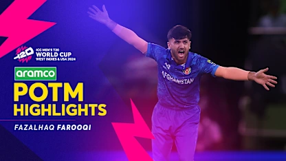 Logo of Fazalhaq Farooqi's career-best figures secure Afghanistan win | POTM Highlights | T20WC 2024