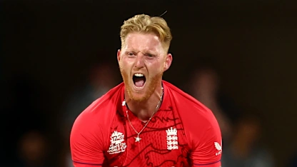 Logo of Ben Stokes of England celebrates after taking the wicket of Kane Williamson of New Zealand during the ICC Men's T20 World Cup match between England and New Zealand 1920x1080