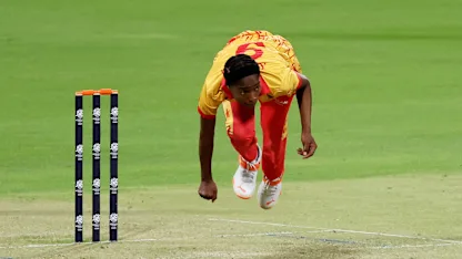 Nomvelo Sibanda of Zimbabwe bowls during the ICC Women's T20 World Cup Qualifier 2024 match between Zimbabwe and Vanuatu at Zayed Cricket Stadium on April 25, 2024 in Abu Dhabi, United Arab Emirates.