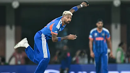 Hardik Pandya bowling for India