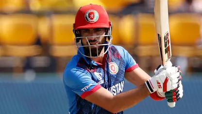 Ibrahim Zadran of Afghanistan bats during the ICC Men's Cricket World Cup India 2023 between Bangladesh and Afghanistan (2)