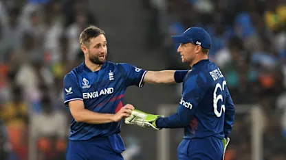 Logo of England strike back in the death overs | CWC23