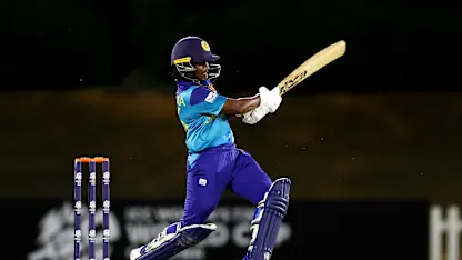Hansima Karunaratne of Sri Lanka bats during the ICC Women's T20 World Cup Qualifier 2024 match between USA and Sri Lanka at Tolerance Oval on May 03, 2024 in Abu Dhabi, United Arab Emirates.
