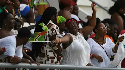 Fans have a good time at the Sir Viv Richards Stadium in Antigua during a Test match