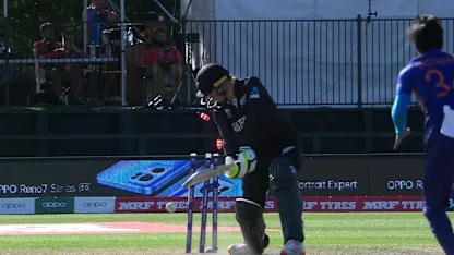 WICKET: Tahuhu on the end of a brilliant yorker