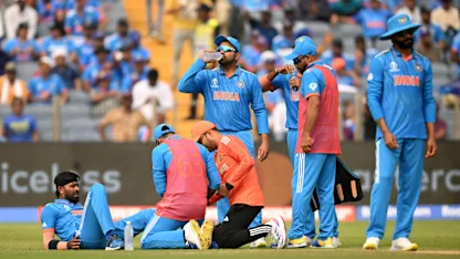 Logo of Injury blow for India as Hardik Pandya rolls ankle while bowling | CWC23
