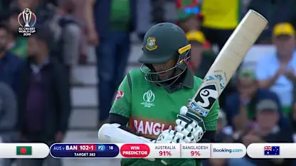 CWC19: AUS v BAN - Shakib is caught at mid-off via a leading edge