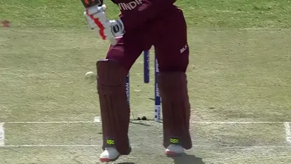 Keemo Paul's stumps are sent flying by Brad Wheal