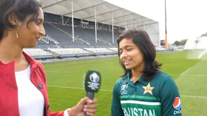 Logo of Snehal Pradhan with Pakistan's emerging star Fatima Sana | CWC22