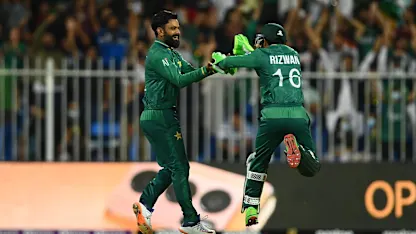 Logo of Hafeez picks up wicket with first ball