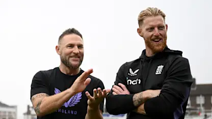 Logo of England's head coach Brendon McCullum along with Test captain Ben Stokes