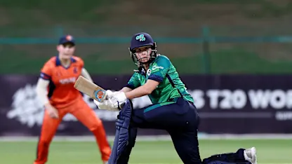 Eimear Richardson of Ireland bats during the ICC Women's T20 World Cup Qualifier 2024 match between Netherlands and Ireland at Zayed Cricket Stadium on May 03, 2024 in Abu Dhabi, United Arab Emirates.