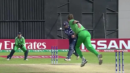 Boyd Rankin claims his third against Scotland, Craig Wallace caught and bowled