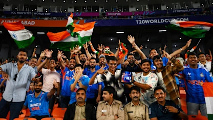India fans show their support during the ICC Men's T20 World Cup 2026 Super 8 match