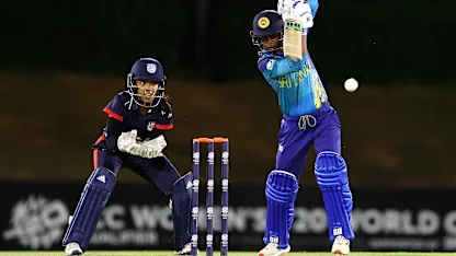 Nilakshi De Silva of Sri Lanka bats during the ICC Women's T20 World Cup Qualifier 2024 match between USA and Sri Lanka at Tolerance Oval on May 03, 2024 in Abu Dhabi, United Arab Emirates