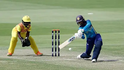 Vishmi Gunaratne of Sri Lanka bats during the ICC Women's T20 World Cup Qualifier 2024 match between Sri Lanka and Uganda at Zayed Cricket Stadium on May 01, 2024 in Abu Dhabi, United Arab Emirates.