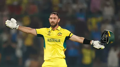 Logo of Glenn Maxwell gets to his century in style | AUS v NED | CWC23