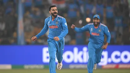 Logo of Kohli strikes with the ball! | CWC23