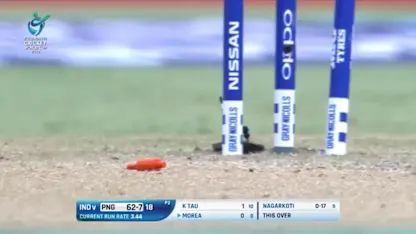 Leke Morea is clean bowled by Nagarkoti