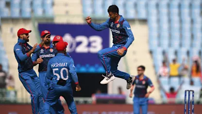 Logo of Mujeeb gets to 100 | CWC23
