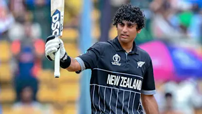 Logo of Rachin Ravindra reaches a third World Cup century | CWC23