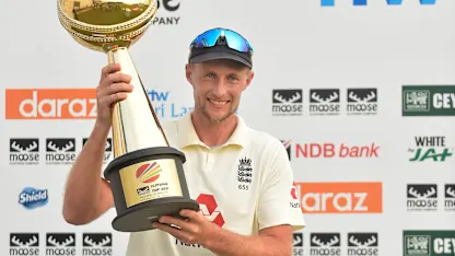 Joe Root, the England captain holds the 'Moose Clothing Cup 2021' trophy