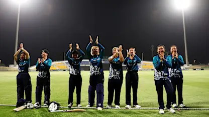 Players of Thailand applaud the fans as they celebrate after the ICC Women's T20 World Cup Qualifier 2024 match between Thailand and USA at Zayed Cricket Stadium on May 01, 2024 in Abu Dhabi, United Arab Emirates.