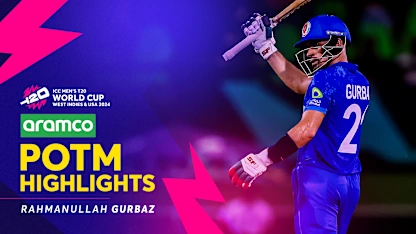 Logo of Rahmanullah Gurbaz's spirited 80 leads Afghanistan to second successive win | POTM Highlights | T20WC 2024
