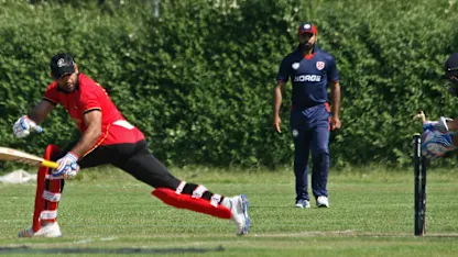 Logo of Shaheryar Butt is stumped by Ifthikar off Shahzad Umran and Norway have beaten Belgium at the ICC Europe Division 1 Tournament in The Netherlands
