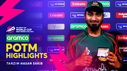 Logo of Spectacular Tanzim four-for rattles Nepal top-order | POTM Highlights | T20WC 2024