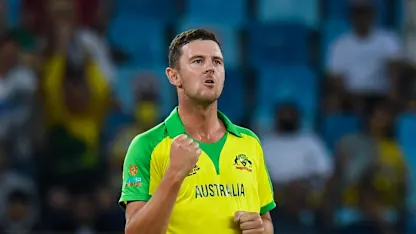 Logo of Josh Hazlewood's brilliant Powerplay spell