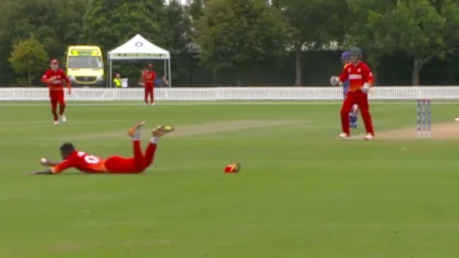 Logo of Petrus Burger flipped for 8 with a great diving catch from Robert Chimhinya