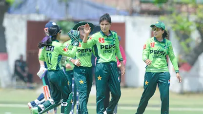 Logo of Pakistan players celebrate