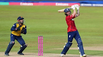 Phil Salt of England bats during the ICC Men's T20 World Cup 2026 Super 8 match