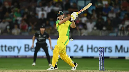 Logo of Marsh hits 14 off first three balls