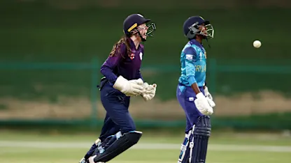 Sarah Bryce of Scotland celebrates the wicket of Kavisha Dilhari of Sri Lanka during the ICC Women's T20 World Cup Qualifier 2024 Final match between Scotland and Sri Lanka at Zayed Cricket Stadium on May 07, 2024 in Abu Dhabi, United Arab Emirates.