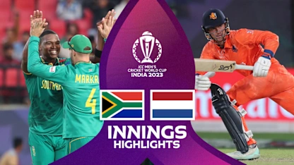 Logo of Edwards, van der Merwe lead Netherlands fight after South Africa strikes | Innings Highlights | CWC23