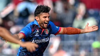 Logo of Omarzai strikes back for Afghanistan with Imam wicket | CWC23