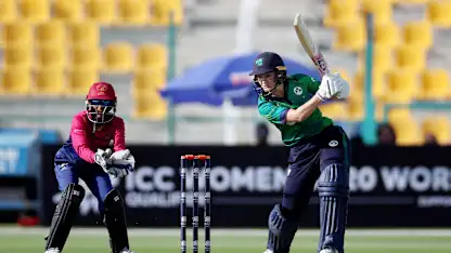 Gaby Lewis of Ireland bats during the ICC Women's T20 World Cup Qualifier 2024 match between Ireland and United Arab Emirates at Zayed Cricket Stadium on April 25, 2024 in Abu Dhabi, United Arab Emirates.