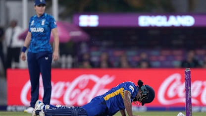 Athapaththu stretchered off against England | CWC25