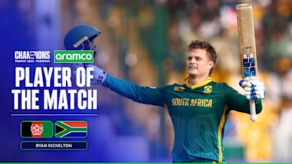 Logo of Ryan Rickelton's special ton on ICC event debut | POTM Highlights | Champions Trophy 2025