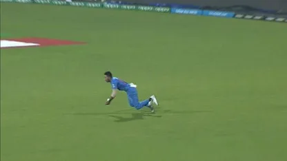 Logo of Hardik Pandya clings on to a stunning catch for India!