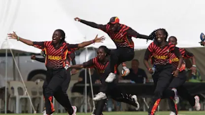 Uganda celebrate after beating Zimbabwe