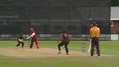 Canada's Arslan Khan c Igo Mahuru b Boge Arua for 35 against Namibia
