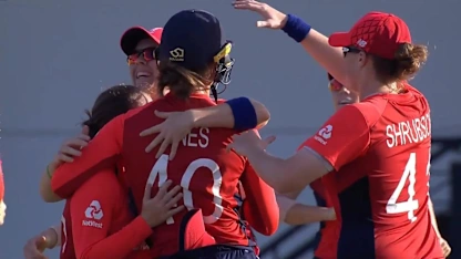 Logo of ENG v SA: England celebrate after knocking out South Africa