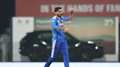 Axar Patel fist-pumping after a breakthrough for India