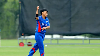 Logo of Thailand Bowler Boochatham celebrates the dismissal of Scotland Batsman Lorna Jack, 9th Match, Group B, ICC Women's World Twenty20 Qualifier at Utrecht, Jul 10th 2018.
