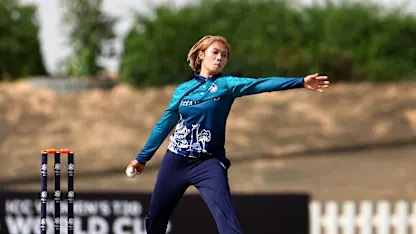 Chanida Sutthiruang of Thailand bowls during the ICC Women's T20 World Cup Qualifier 2024 match between Sri Lanka and Thailand at Tolerance Oval on April 25, 2024 in Abu Dhabi, United Arab Emirates.