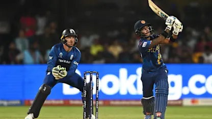 Logo of Sri Lanka unleash a stream of boundaries in the first Powerplay | CWC23